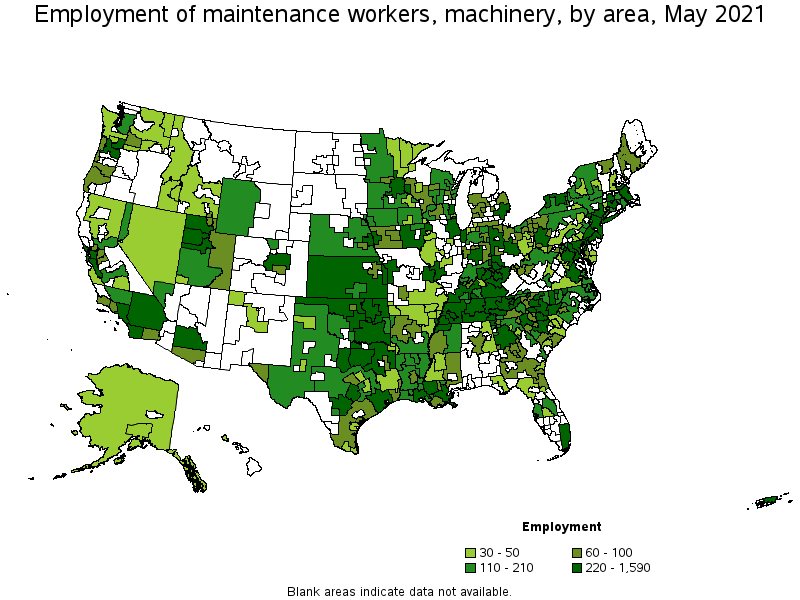 Map of employment of maintenance workers, machinery by area, May 2021