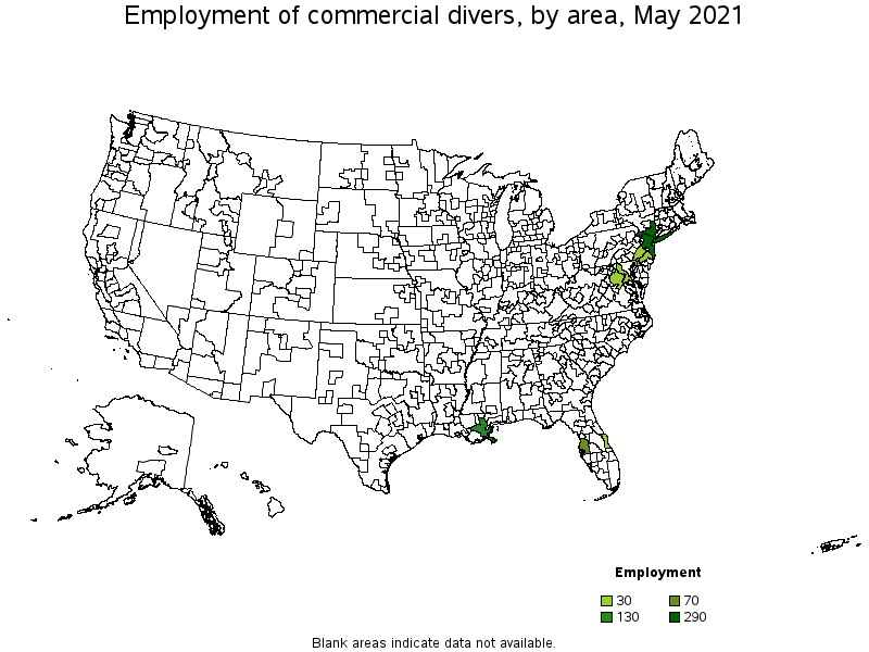 Map of employment of commercial divers by area, May 2021