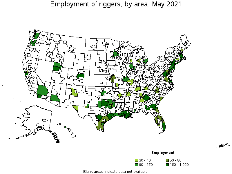 Map of employment of riggers by area, May 2021