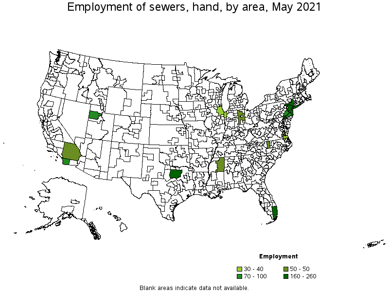 Map of employment of sewers, hand by area, May 2021