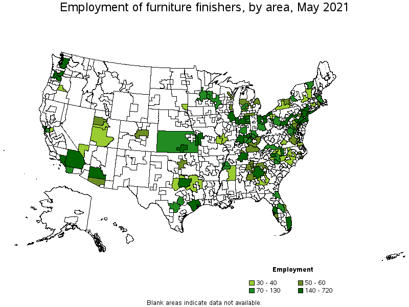 Map of employment of furniture finishers by area, May 2021