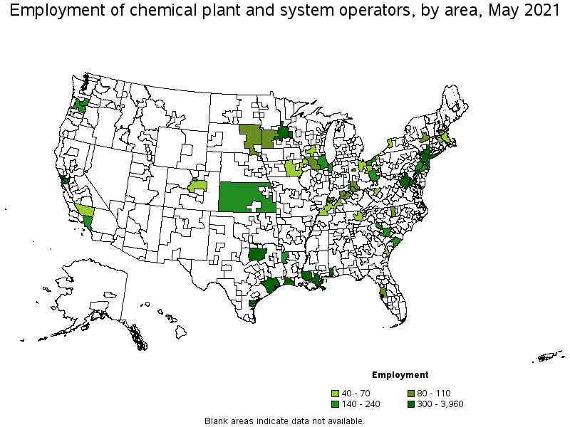 Map of employment of chemical plant and system operators by area, May 2021