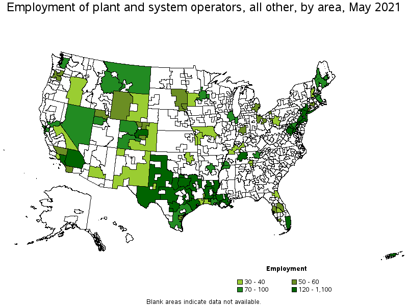 Map of employment of plant and system operators, all other by area, May 2021