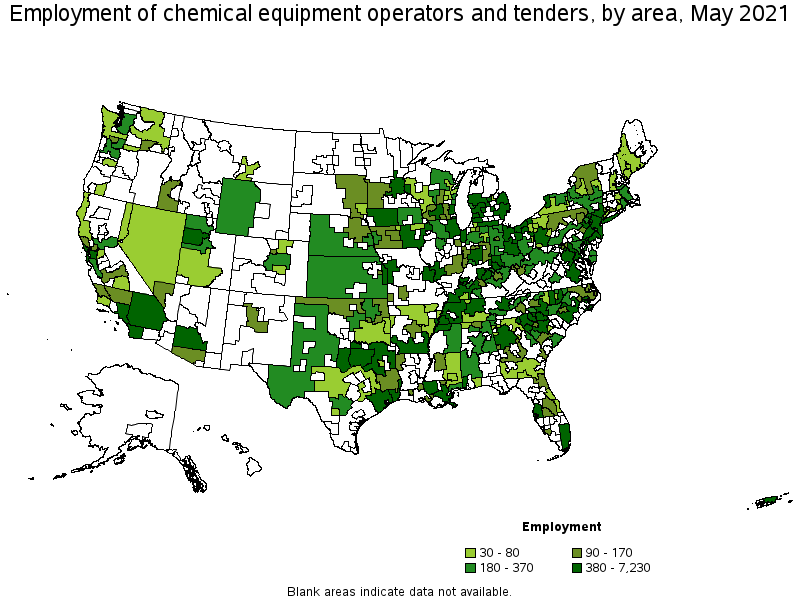Map of employment of chemical equipment operators and tenders by area, May 2021