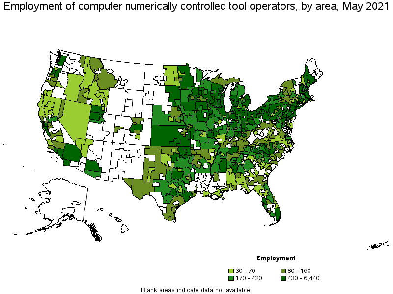 Map of employment of computer numerically controlled tool operators by area, May 2021
