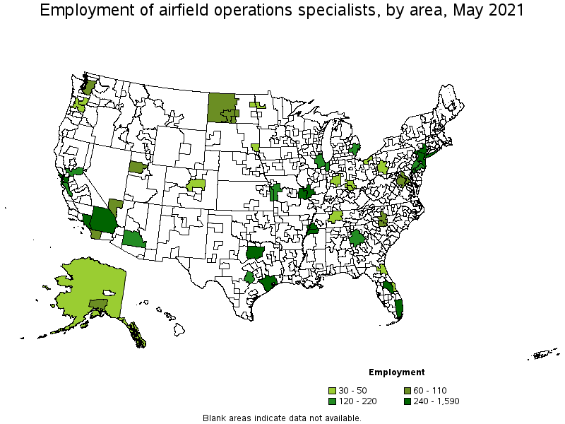 Map of employment of airfield operations specialists by area, May 2021