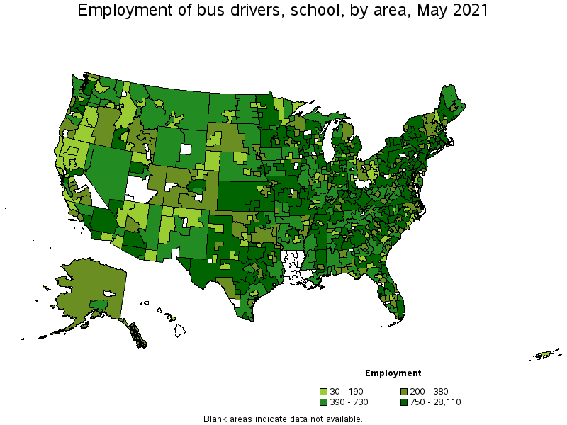 Map of employment of bus drivers, school by area, May 2021