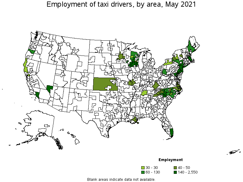 Map of employment of taxi drivers by area, May 2021