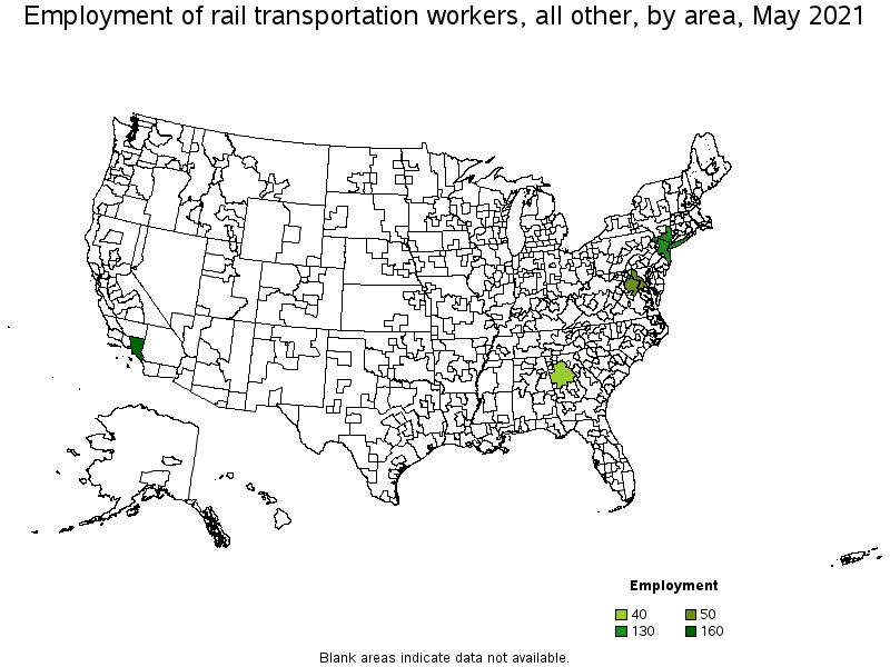 Map of employment of rail transportation workers, all other by area, May 2021