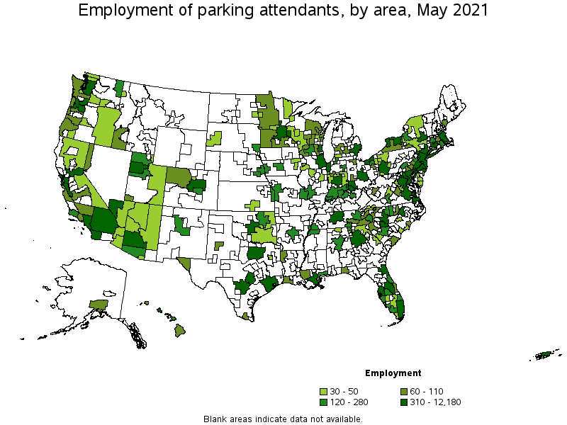 Map of employment of parking attendants by area, May 2021