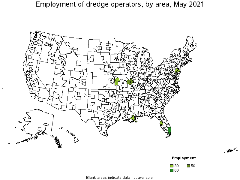 Map of employment of dredge operators by area, May 2021