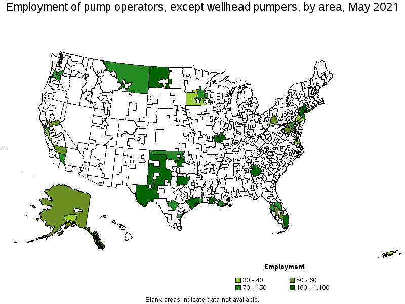 Map of employment of pump operators, except wellhead pumpers by area, May 2021