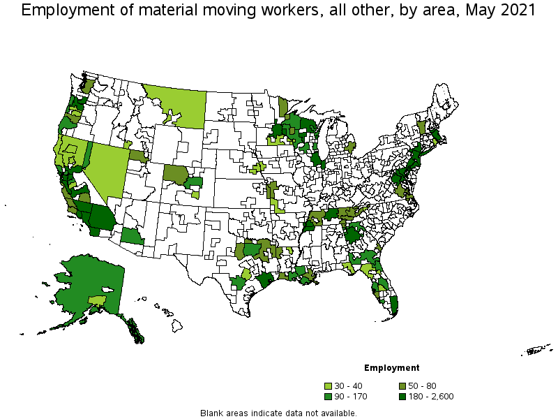 Map of employment of material moving workers, all other by area, May 2021
