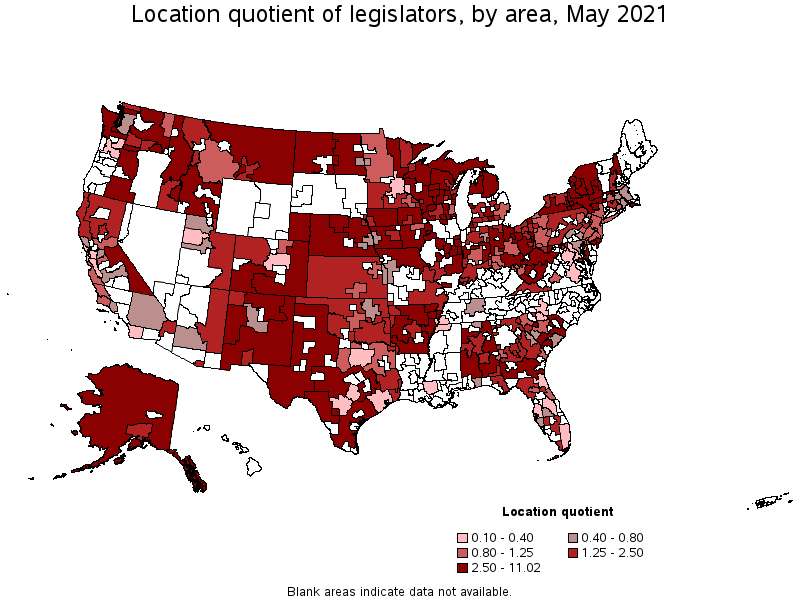Map of location quotient of legislators by area, May 2021