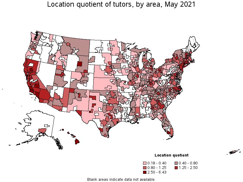Map of location quotient of tutors by area, May 2021
