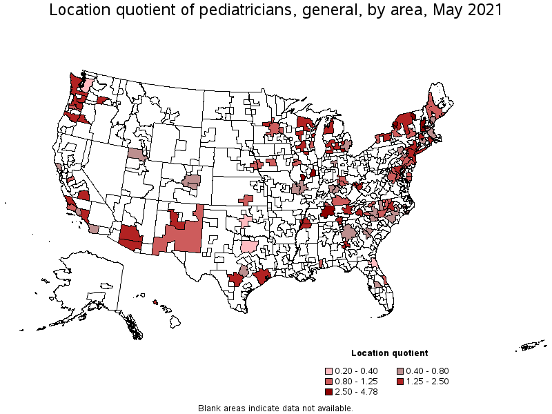 Map Of Location Quotient Of Pediatricians General By Area May 2021