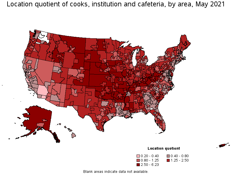 Map of location quotient of cooks, institution and cafeteria by area, May 2021