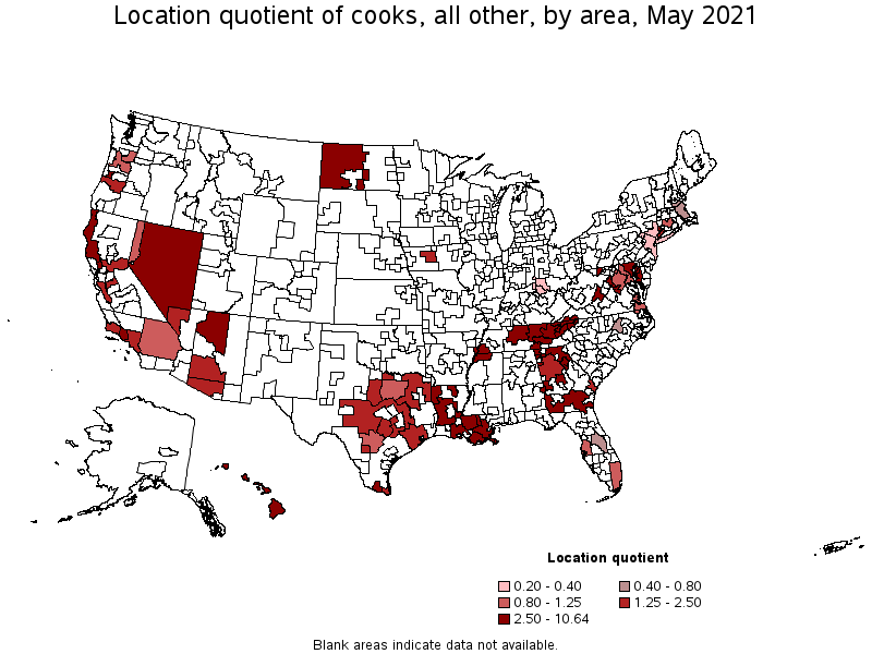 Map of location quotient of cooks, all other by area, May 2021