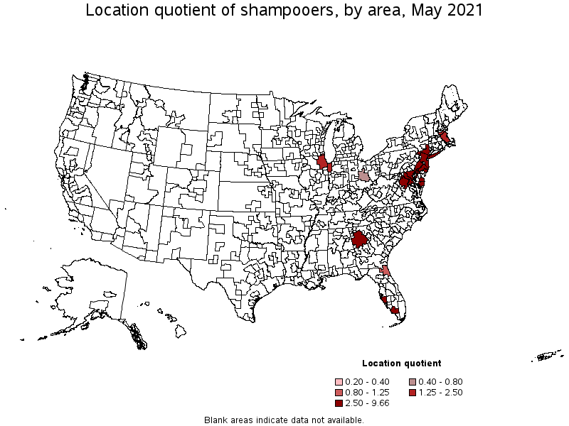 Map of location quotient of shampooers by area, May 2021