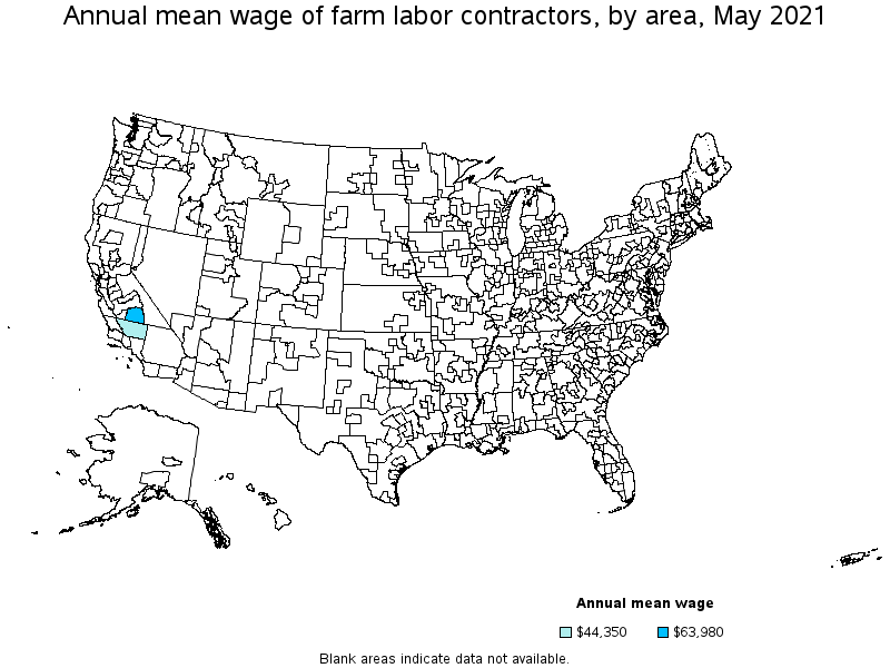Map of annual mean wages of farm labor contractors by area, May 2021