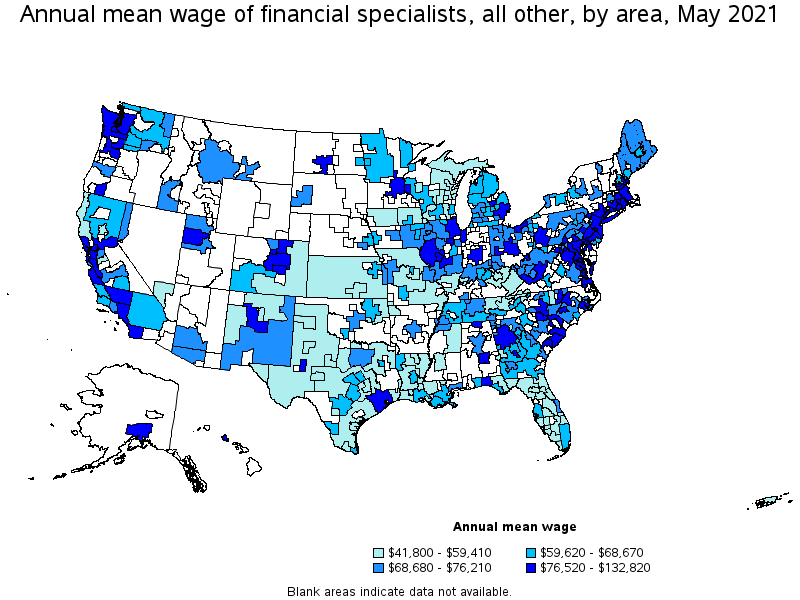 Map of annual mean wages of financial specialists, all other by area, May 2021