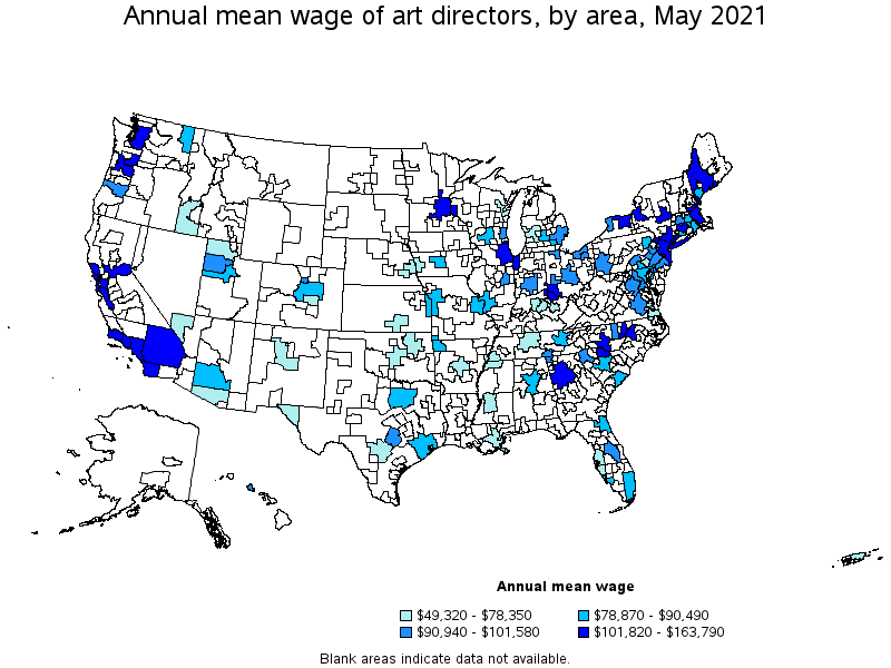 Map of annual mean wages of art directors by area, May 2021