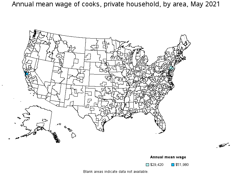 Map of annual mean wages of cooks, private household by area, May 2021