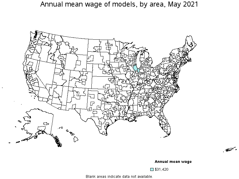 Map of annual mean wages of models by area, May 2021