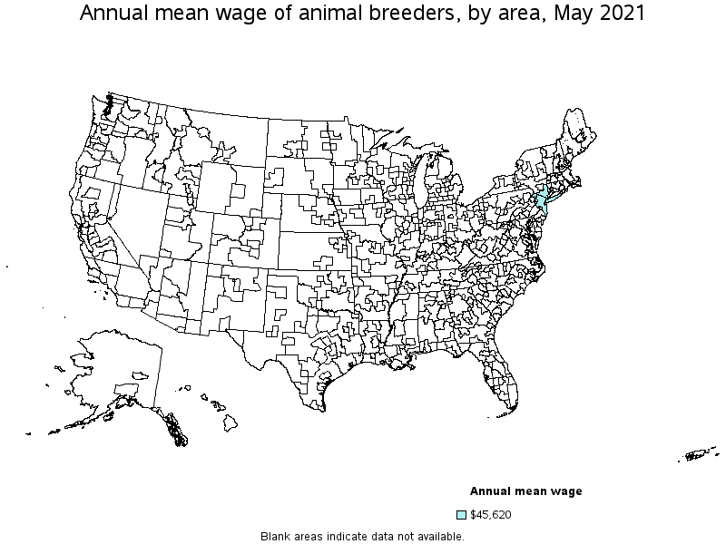 Map of annual mean wages of animal breeders by area, May 2021