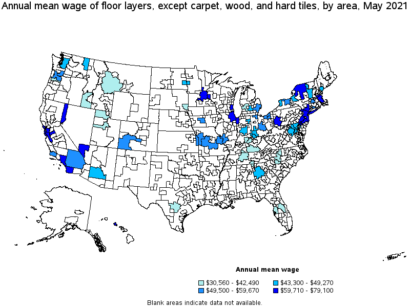 Map of annual mean wages of floor layers, except carpet, wood, and hard tiles by area, May 2021