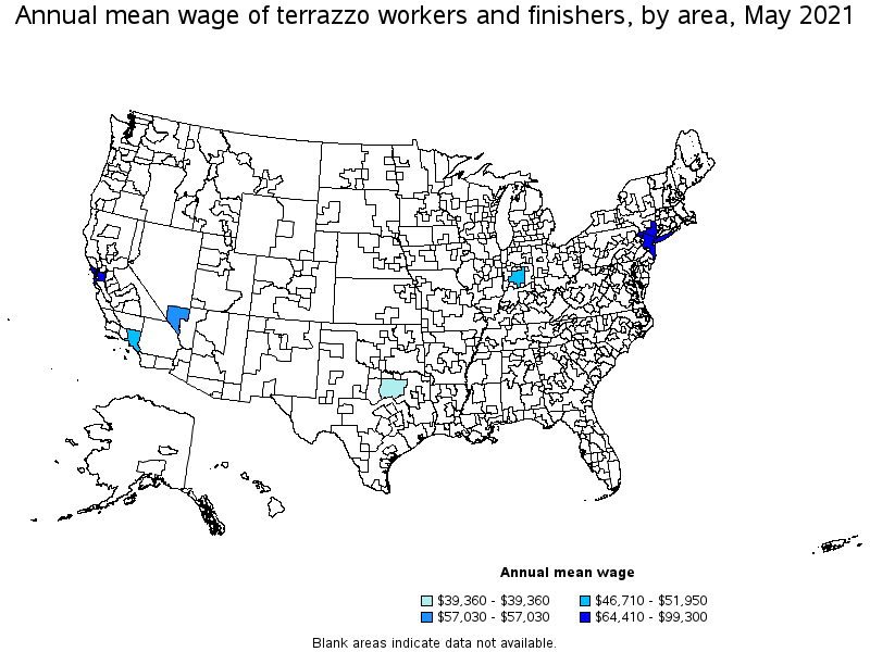 Map of annual mean wages of terrazzo workers and finishers by area, May 2021