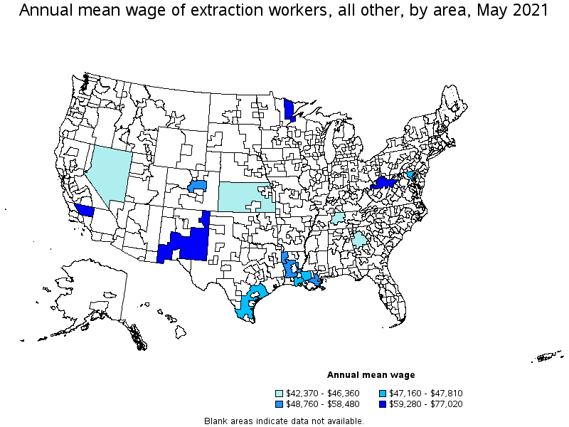 Map of annual mean wages of extraction workers, all other by area, May 2021