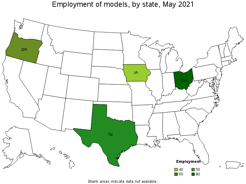 Map of employment of models by state, May 2021