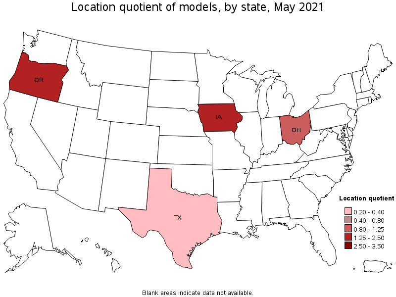 Map of location quotient of models by state, May 2021