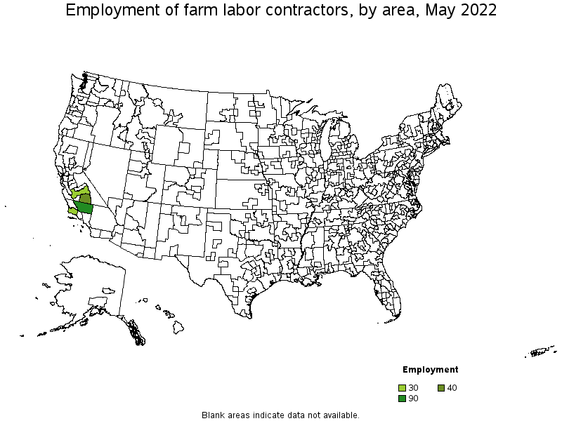 Map of employment of farm labor contractors by area, May 2022