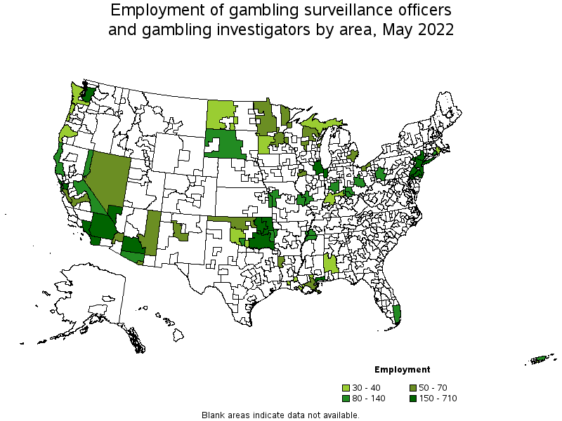 Map of employment of gambling surveillance officers and gambling investigators by area, May 2022