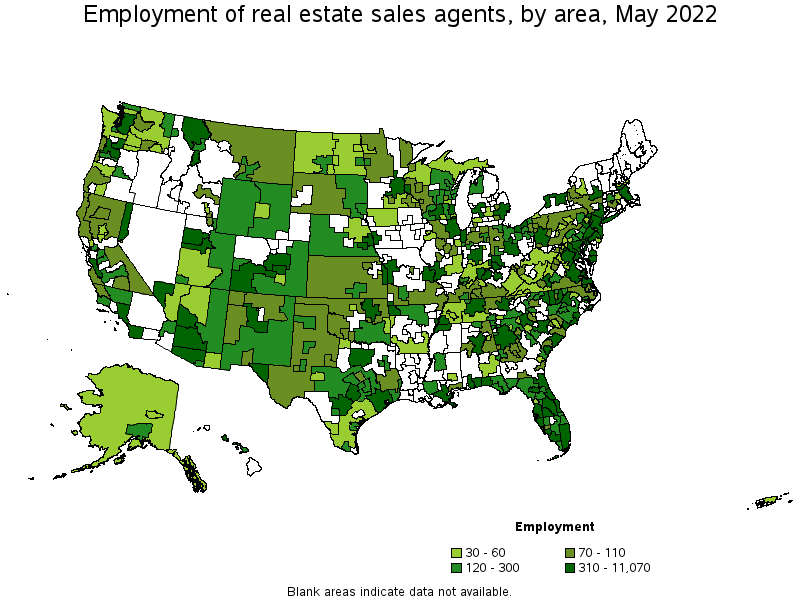 Map of employment of real estate sales agents by area, May 2022