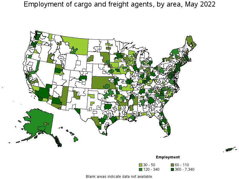 Map of employment of cargo and freight agents by area, May 2022