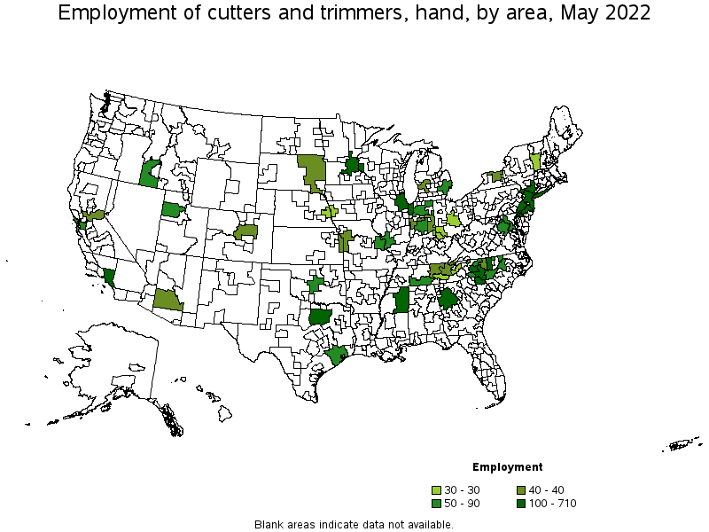 Map of employment of cutters and trimmers, hand by area, May 2022