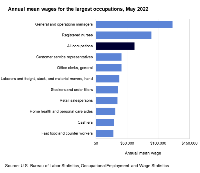 Annual mean wages for the largest occupations, May 2022