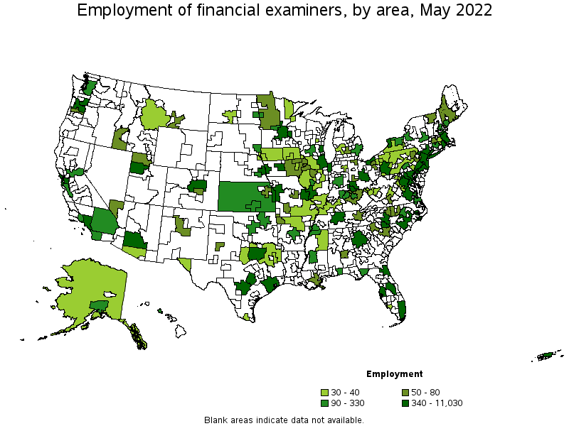 Map of employment of financial examiners by area, May 2022