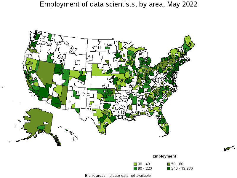 Map of employment of data scientists by area, May 2022