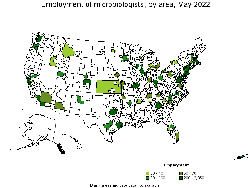 Map of employment of microbiologists by area, May 2022