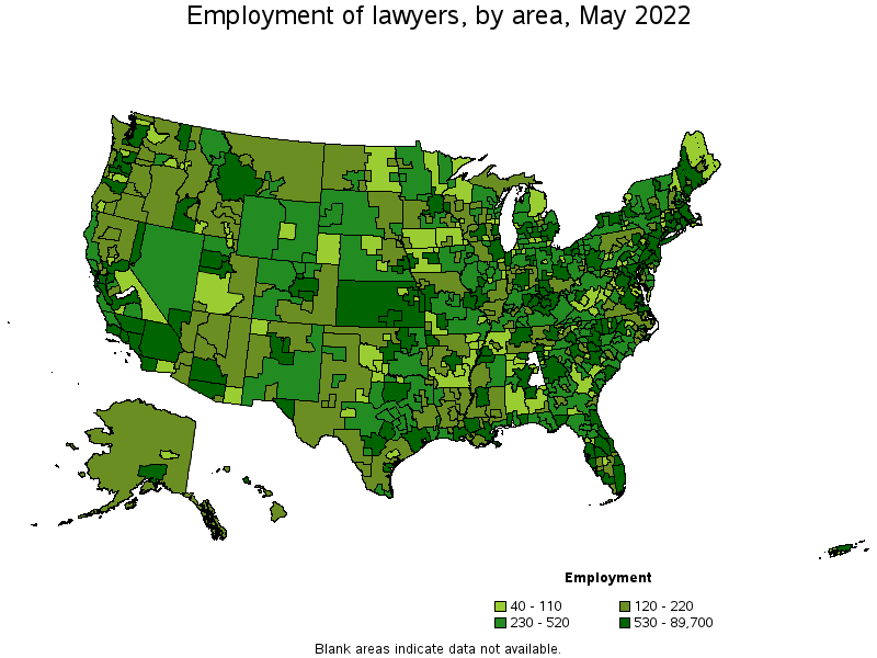 Map of employment of lawyers by area, May 2022