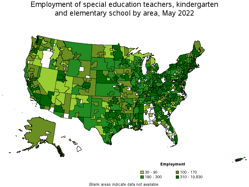 Map of employment of special education teachers, kindergarten and elementary school by area, May 2022