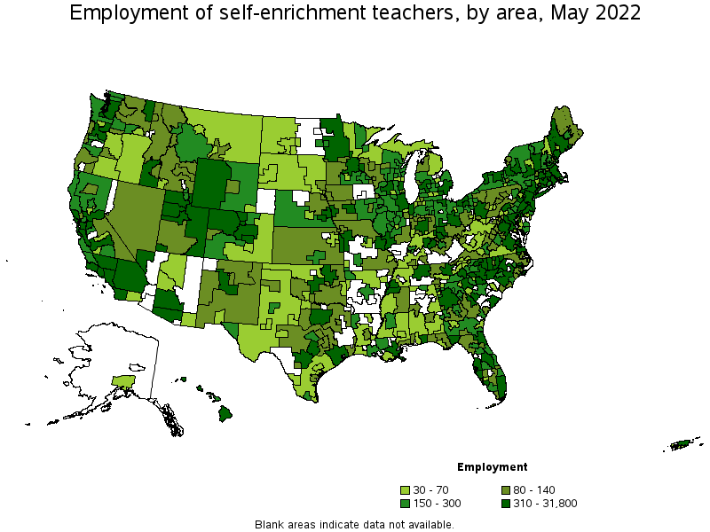 Map of employment of self-enrichment teachers by area, May 2022