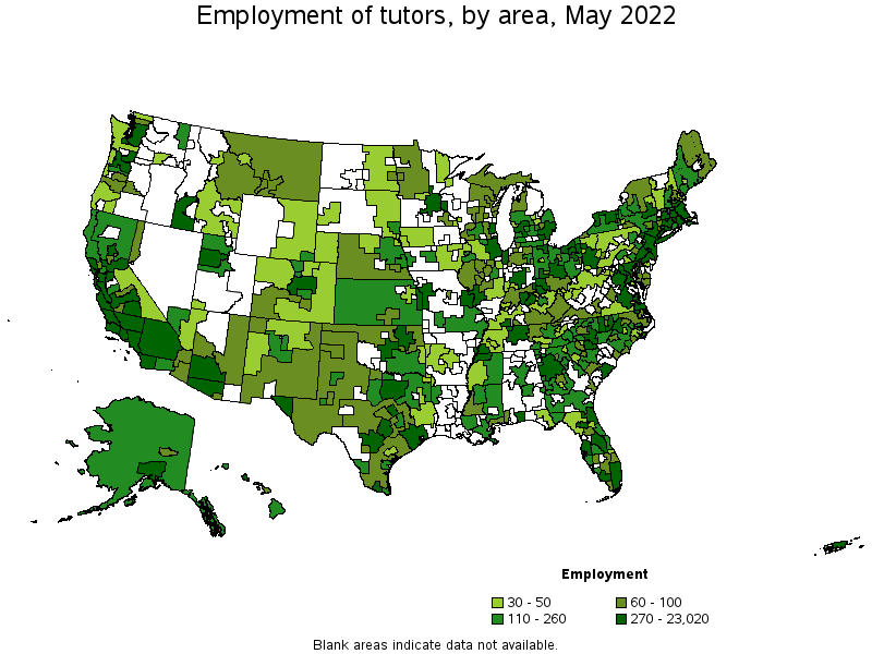 Map of employment of tutors by area, May 2022