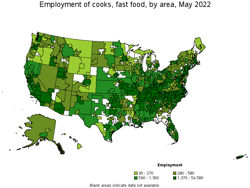 Map of employment of cooks, fast food by area, May 2022