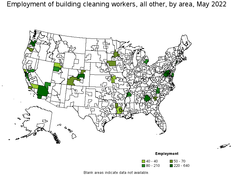 Map of employment of building cleaning workers, all other by area, May 2022