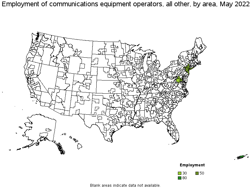 Map of employment of communications equipment operators, all other by area, May 2022